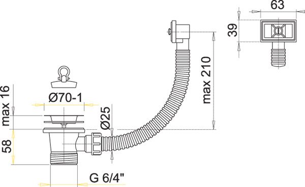 Výpusť dřezová 6/4 s nerez.mřížkou A331 AlcaPlast průměr 70 mm a flexi přepadem