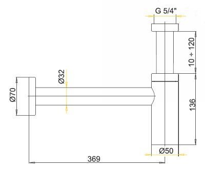 Umyvadlový sifon DESIGN A400 Alca kulatý, průměr 32 mm, celokovový
