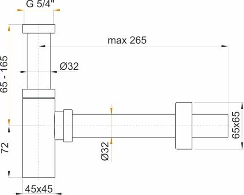 Umyvadlový sifon DESIGN A401 Alca hranatý, průměr 32 mm, celokovový