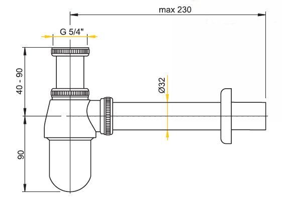 Umyvadlový sifon A431 Alca průměr 32 mm,s převleč.maticí 5/4, kov