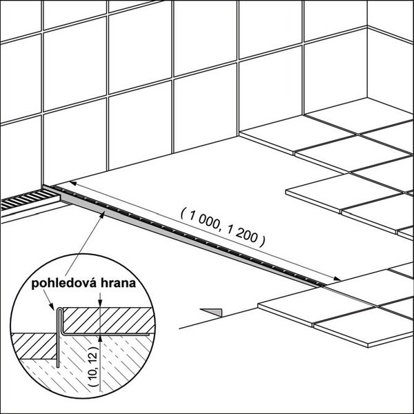 Nerezová lišta pro spádovanou podlahu 1000 mm APZ 901 AlcaPlast tl. 10 mm, levá mat