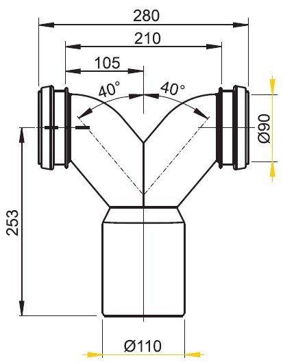 Spojovací dvojité koleno 90° pro závěsné WC M909 AlcaPlast s těsněním a ochrannými zátkami