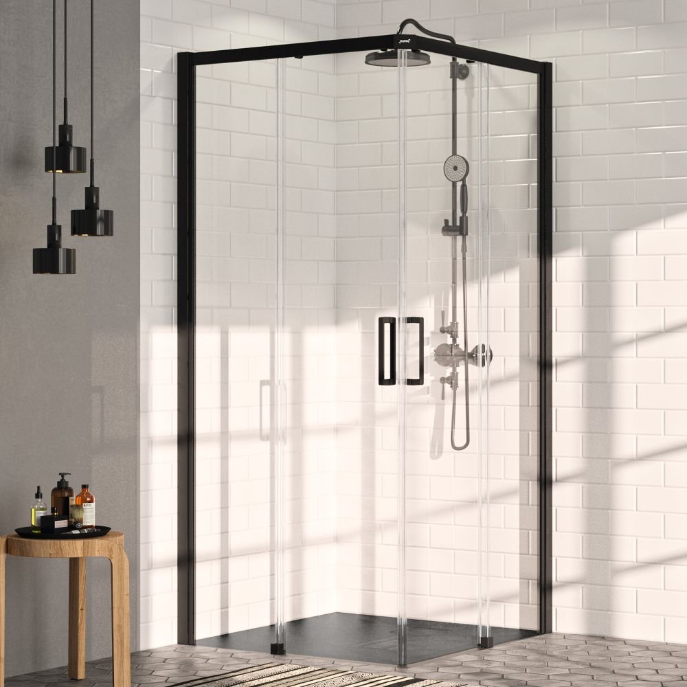 Sprchové posuvné dveře 110x200 cm Hüppe CLASSICS 2 EasyEntry, pravá část, černá mat, sklo čiré