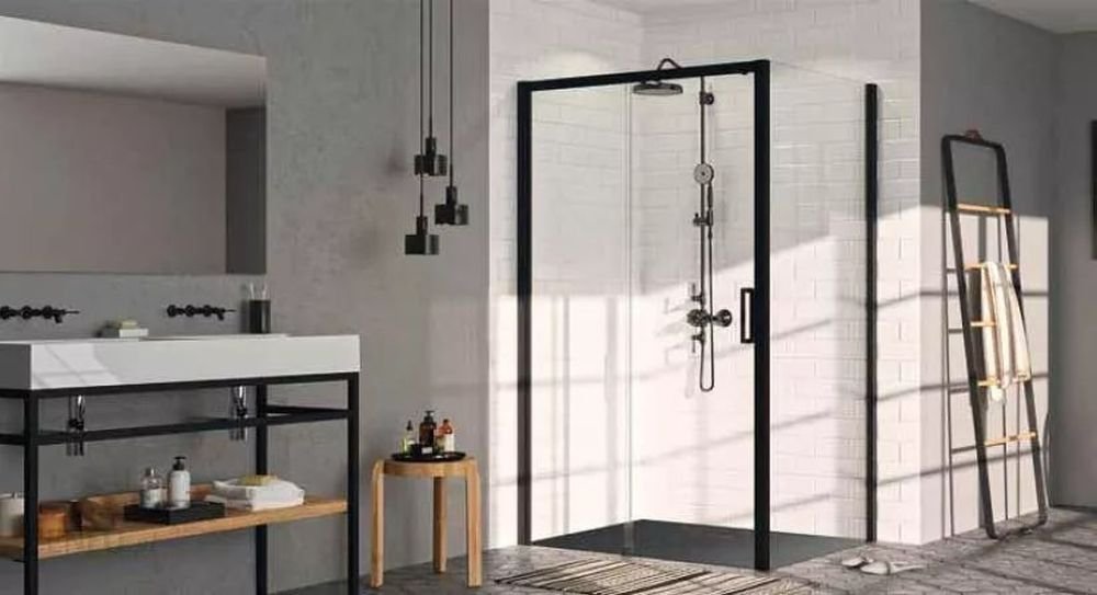 Sprchová boční stěna 80x200 cm Hüppe CLASSICS EasyEntry, pro posuvné dveře, černá mat, sklo čiré