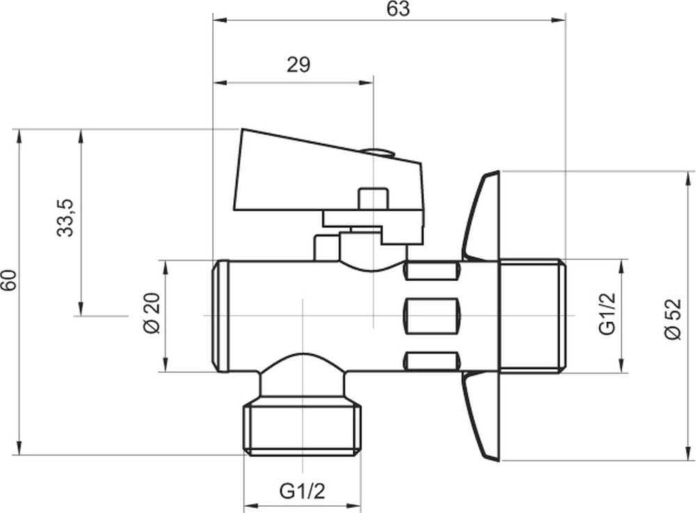 Rohový ventil 1/2 x 1/2 Novaservis s filtrem, kovou pákou a krytkou, chrom