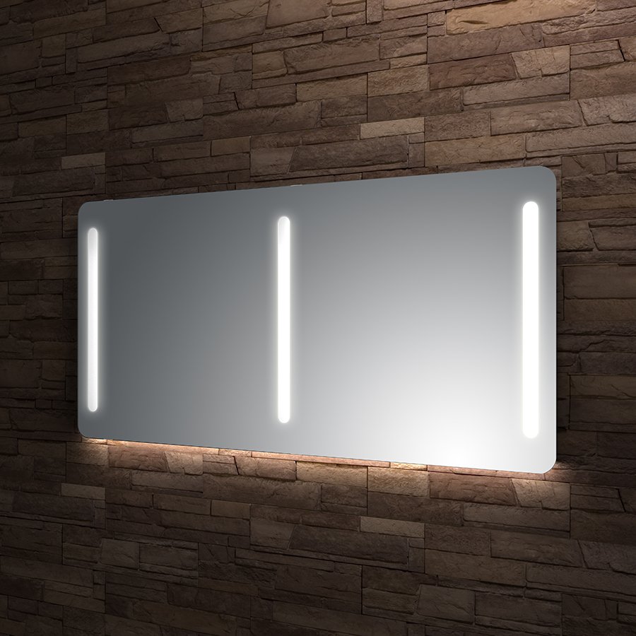 Zrcadlo 140x80 cm Santech Allianz LINEA GLOW LED osvětlení, bez vypínače, oblé rohy, boční osvětlení, podsvícená spodní hrana