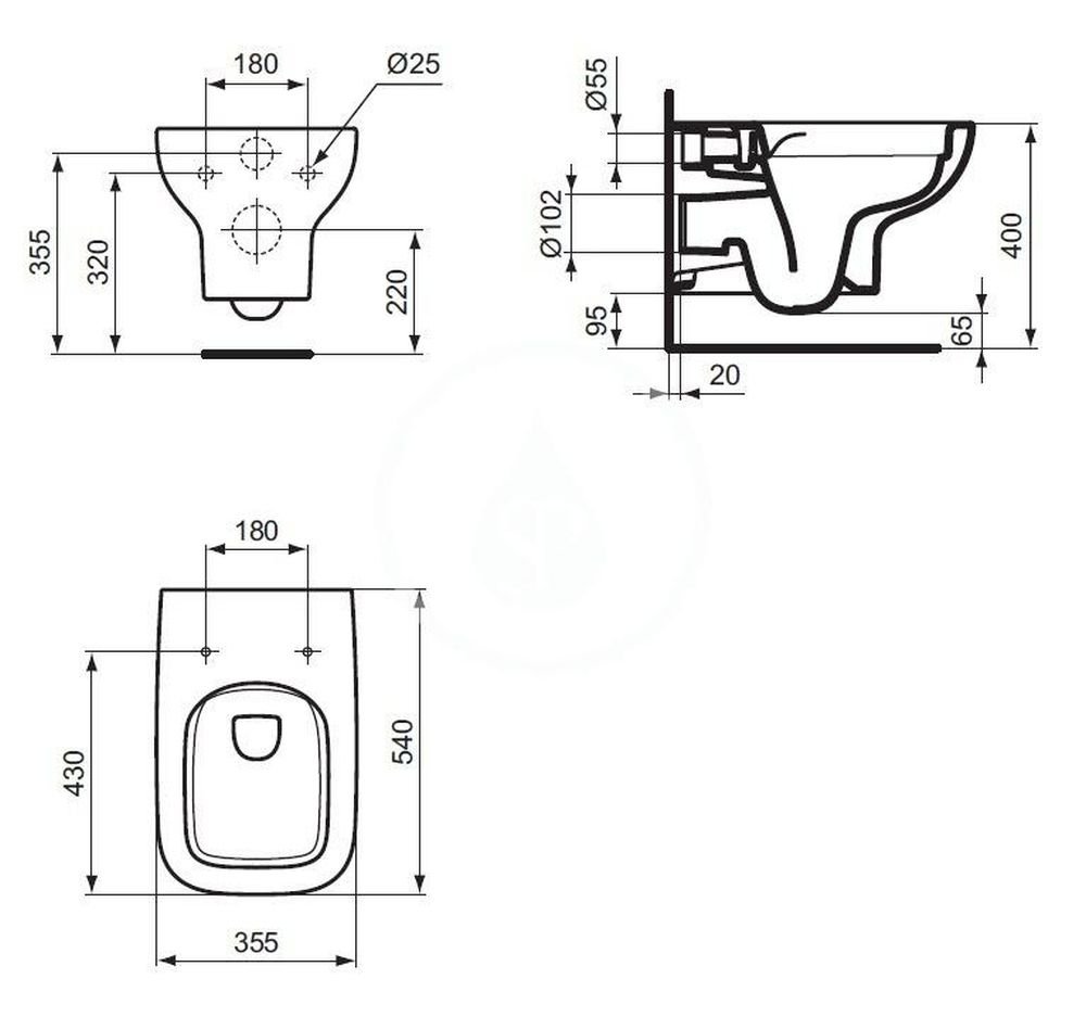 WC závěsné 545x360 mm Ideal Standard I.LIFE A RL+, bílá