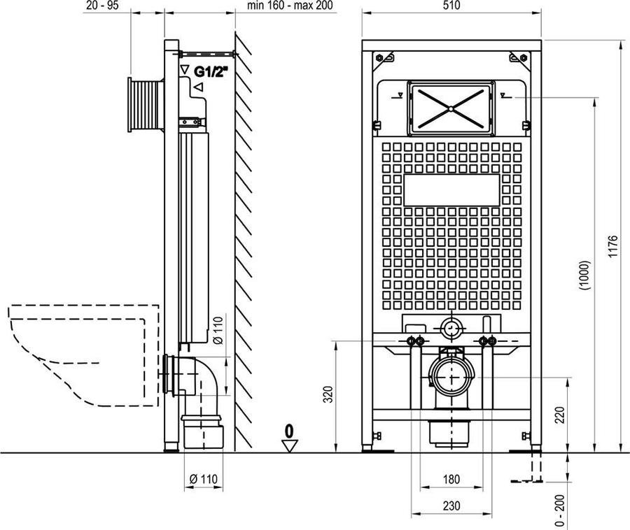 Předstěnový instalační WC modul G/1200 Ravak do sádrokartonu