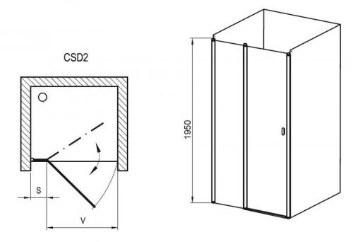 Sprchové dveře dvoudílné CSD2-100 s pevnou stěnou Transparent Ravak CHROME, lesk preview