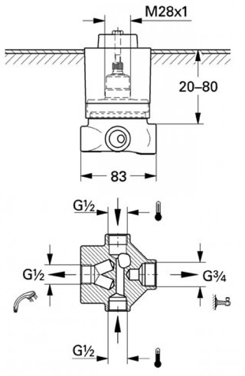 Čtyřcestný ventil Grohe podomítkové vestavbové těleso DN 15 preview