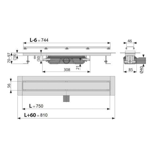 Podlahový žlab APZ115-750 MARBLE Low Alca, bez okraje, rošt pro vložení dlažby, snížený preview