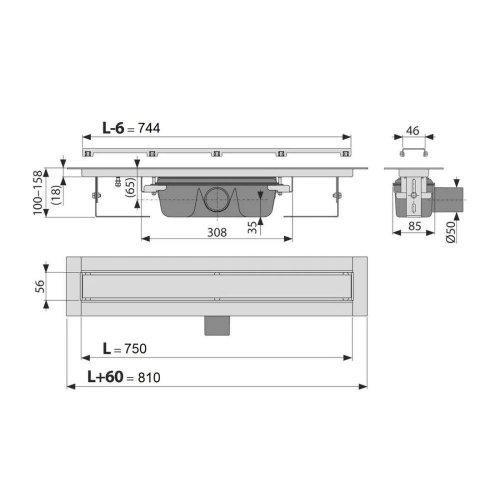 Podlahový žlab APZ15-750 MARBLE Alca, bez okraje, rošt pro vložení dlažby preview