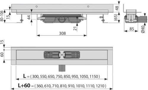 Podlahový žlab APZ116-850 WALL Low Alca, okraj pro plný rošt, límec ke stěně preview