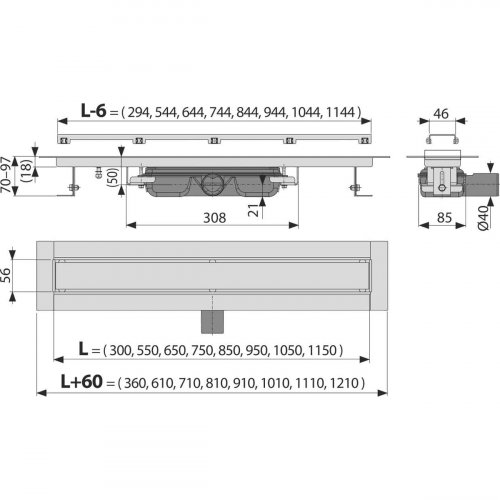 Podlahový žlab APZ115-1150 MARBLE Low Alca, bez okraje, rošt pro vložení dlažby, snížený preview