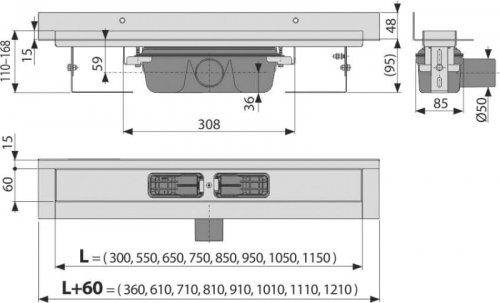 Podlahový žlab APZ16-1050 WALL Alca, okraj pro plný rošt, límec ke stěně preview