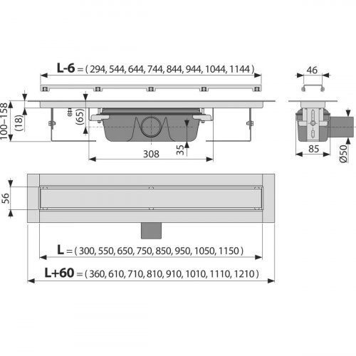 Podlahový žlab APZ15-1150 MARBLE Alca, bez okraje, rošt pro vložení dlažby preview