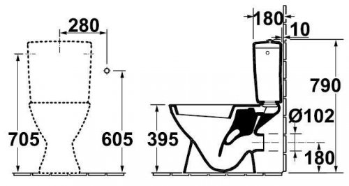 Toaleta kombi Gustavsberg SAVAL 10 FS, s nádržkou, se sedátkem, odpad do zdi, bílá preview
