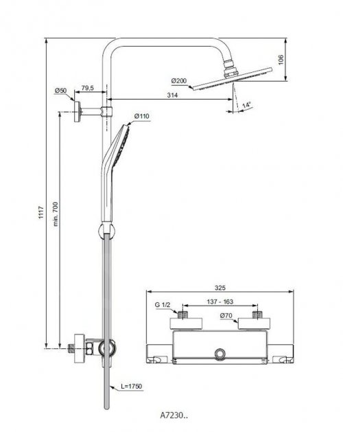 Sprchový nástěnný systém Ideal Standard CERATHERM T50, včetně baterie, chrom preview