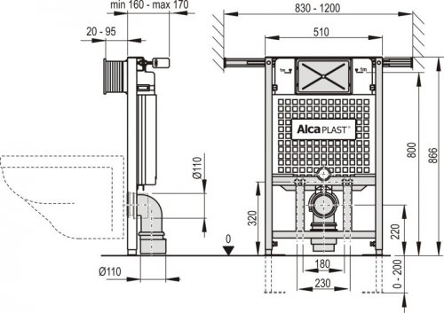Předstěnový instalační wc systém A102 JÁDROMODUL AlcaPlast pro suchou instal.do byt.jader, 850 mm preview