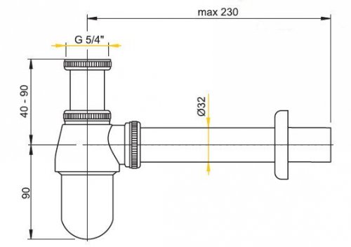 Umyvadlový sifon A431 AlcaPlast průměr 32 mm,s převleč.maticí 5/4, kov preview