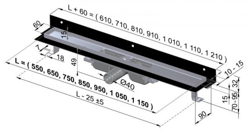 APZ104-1050 Flexible Low Podlahový nerezový žlab Alca pod libovolný obklad preview
