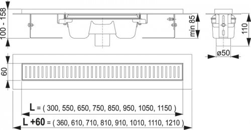 Podlahový žlab AlcaPlast APZ1001-850 s okrajem, pro perforovaný rošt, svislý odtok preview