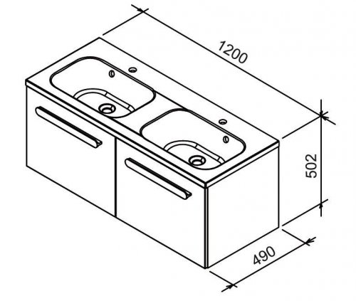 Skříňka pod dvojumyvadlo CHROME SD 1200 Ravak s dvěma vysokými zásuvkami, bílá/bílá preview